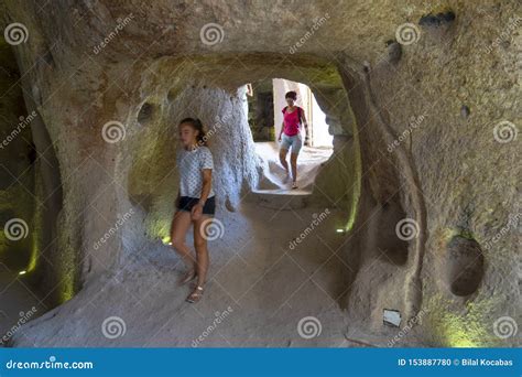 Cappadocia Turkey July 07 2019 Tourists Visiting Uchisar Caves