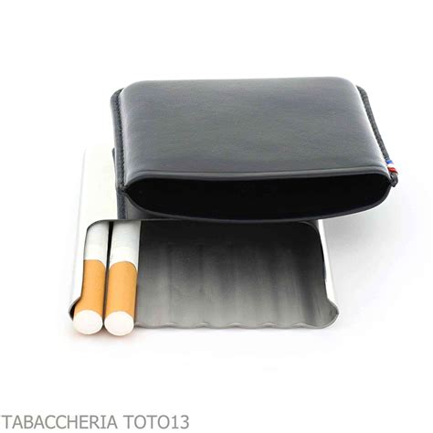 St Dupont Cigarette Case In Metal And Black Leather 8 Places Sale