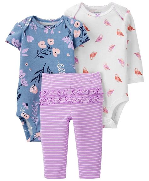 Carters Baby Girls 3 Piece Cotton Bodysuits And Pants Set And Reviews