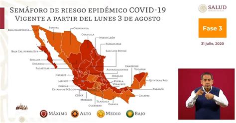 24 entidades están en naranja. Semáforo de riesgo covid-19 del 3 al 14 de Agosto 2020 ...