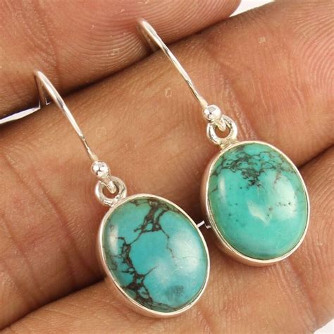Sterling Silver Jewelry Pair Elegant Earrings Natural TURQUOISE