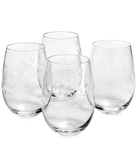 Hotel Collection Etched Floral Stemless Wine Glasses Set Of 4 Created For Macy S And Reviews