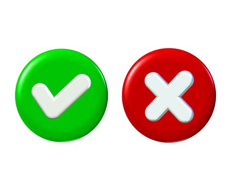 3d Check And Cross Mark Sign Icon Green And Red Color 22604177 Png