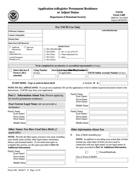Uscis Form I 485 Fillable Pdf Printable Forms Free Online