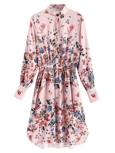 Half Buttoned Floral Shirt Dress FLORAL | Floral shirt dress, Long sleeve mini dress, Dresses
