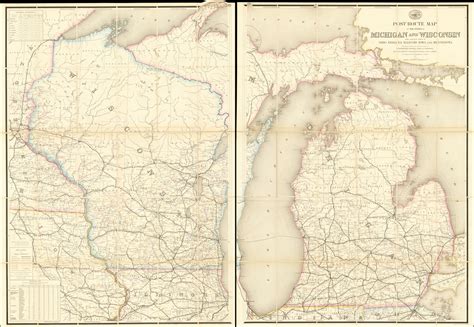 Post Route Map Of The States Of Michigan And Wisconsin With Adjacent