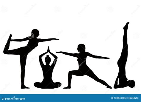 Silhouettes Of A Girl Practicing Yoga Silhouettes Stock Vector
