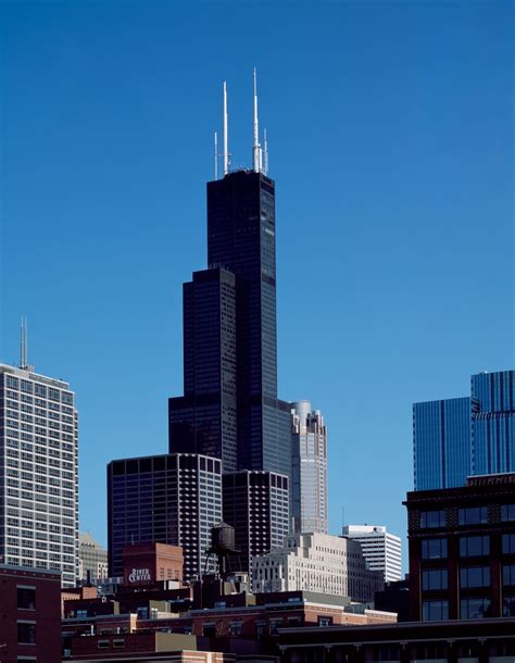 Aerial View Of Chicago Illinois The Black Skyscraper Is Willis Tower