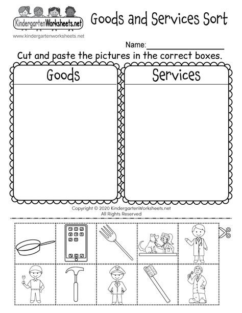 Kid's worksheets for all grades. Goods and Services Worksheet - Free Kindergarten Learning ...