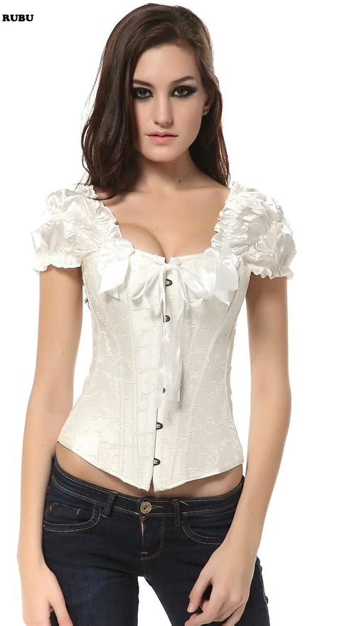 New Arrive Womens Ruffles Row Corset With Embroidered Full Steel Boned