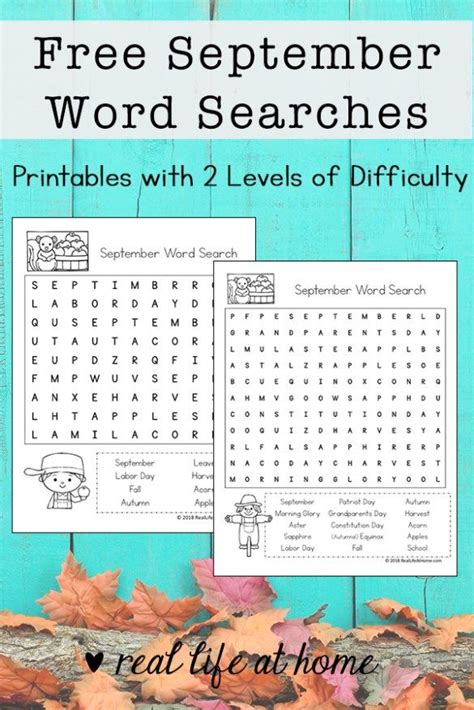 Free September Word Search Printable For Kids There Are Two Versions