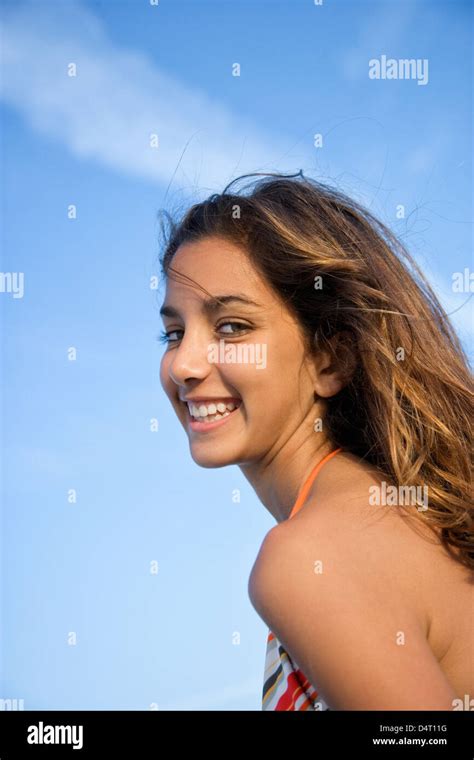 Portrait Of Teenage Girl Wearing Bikini On Beach Stock Photo Alamy
