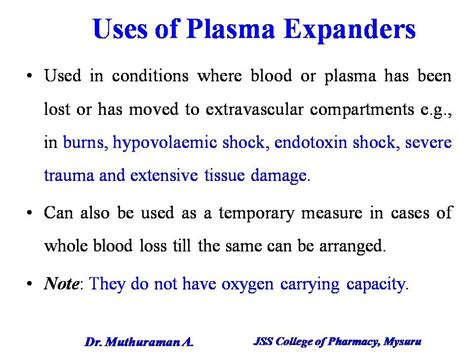 Blood And Plasma Volume Expanders Dr Muthuraman A Jss College Of