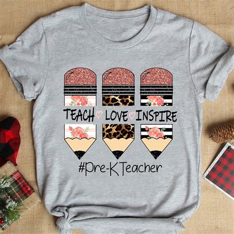 Teach Love Inspire Pre K Teacher Cute Pencils T Shirt Best Etsy