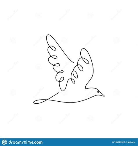 Continuous Line Drawing Of Pigeon Bird Flying Minimalism Stock Vector