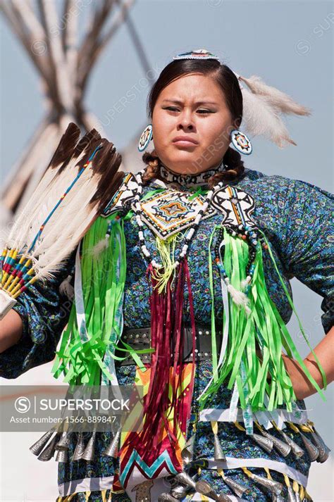Female Dancer In Jingle Dance Regalia Pow Wow Blackfoot Crossing Historical Park Alberta