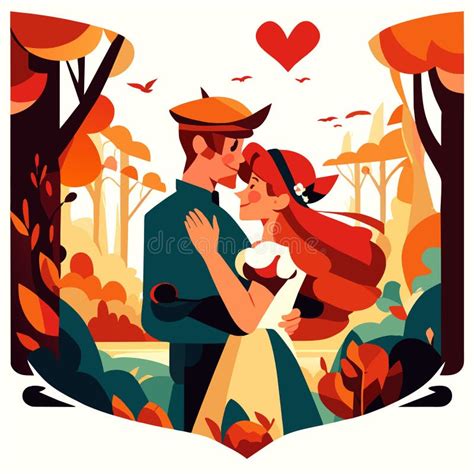romantic couple in love man and woman in love in autumn park stock vector illustration of