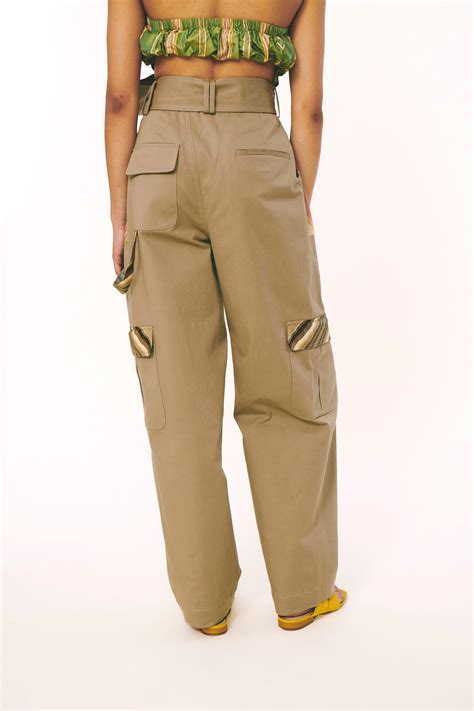 High Waisted Belted Cargo Pants Khaki Rosie Assoulin