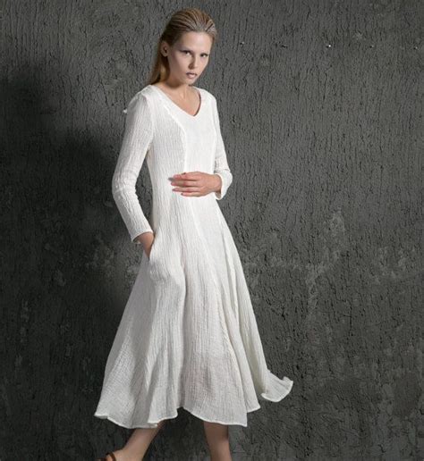 White Linen Dress Classic Elegant Floaty Fit And Flare Party Evening