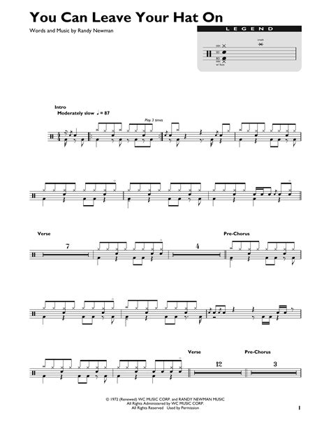 You Can Leave Your Hat On Sheet Music Joe Cocker Drum Chart