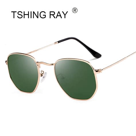 tshing ray men hexagonal flat lenses aviation polarized sunglasses brand designer new retro