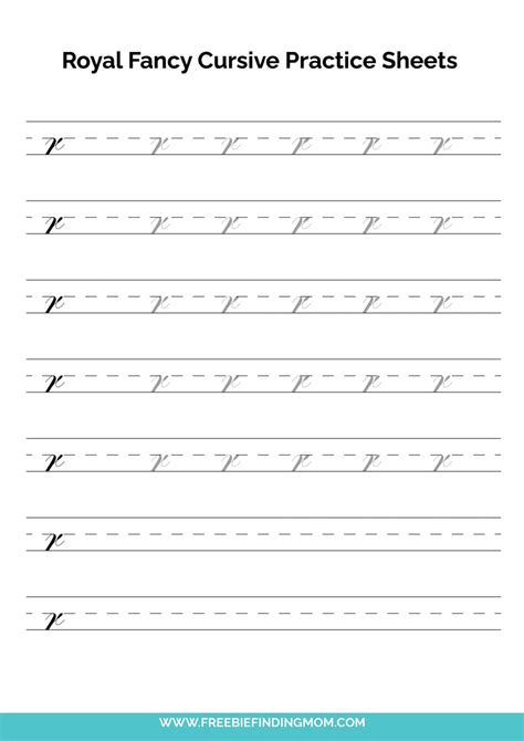 Free Printable Lowercase Royal Fancy Cursive Letter R Practice Sheet