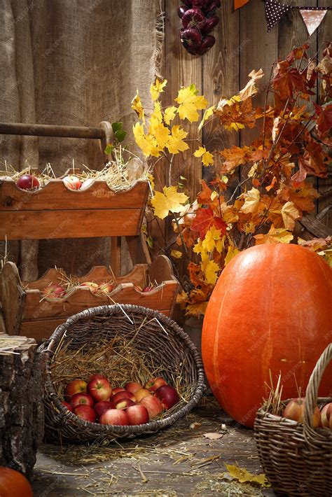 Premium Photo Decoration Autumn Hay Pumpkins And Autumn Ts