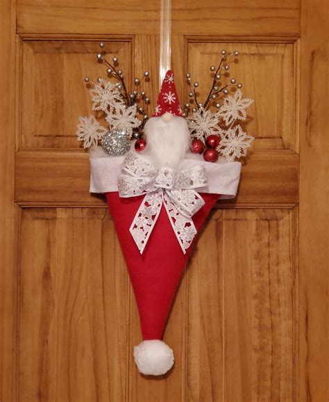 Christmas Holiday Upside Down Whimsical Gnome Santa Hat Door Etsy
