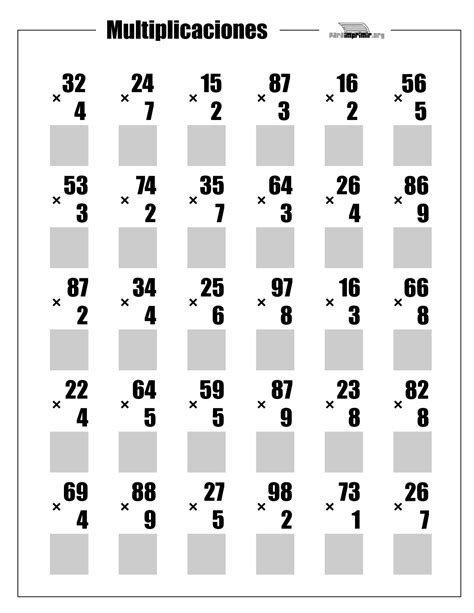 Multiplicaciones De 2 Dígitos Para Imprimir