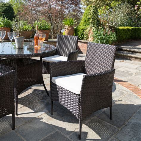 Kemble 4 Seater Rattan Round Dining Table And Chair Set Brown Garden F