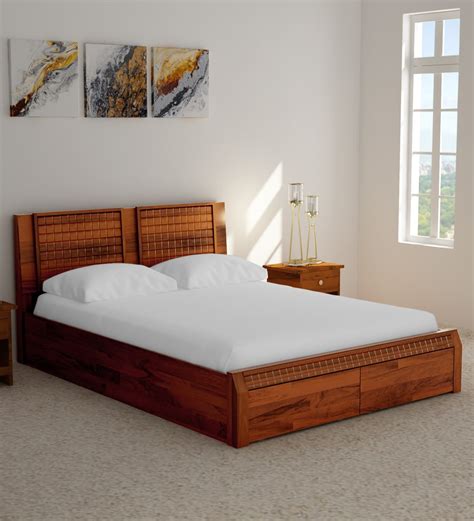 Buy Verkko Solid Wood King Size Bed With Drawer Storage In Warm Rich