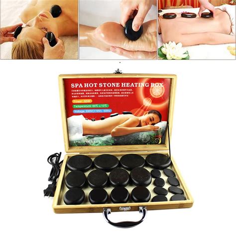 20pcs Natural Energy Hot Stone Set Massage Stone Heater Box Kit Spa Rock Basalt For Sale Vwoz