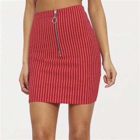 Prettylittlething Red Pinstripe Mini Skirt ️ Never Depop