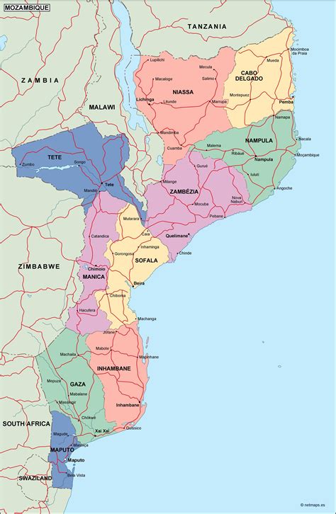 Mozambique Political Map Vector Eps Maps Order And Download