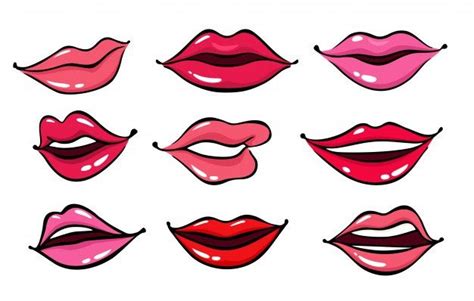 Set Of Red Female Lips In 2020 Female Lips Lips Cartoon Cartoon Styles