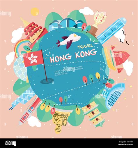 Lovely Hong Kong Travel Concept Poster In Flat Style Stock Vector Image
