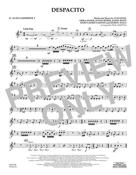 Despacito Arr Paul Murtha Eb Alto Saxophone 2 Sheet Music Luis Fonsi And Daddy Yankee Feat