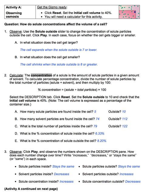 Vocabulary sheet and assessment questions. Student Exploration Osmosis Gizmo Answer Key Pdf - VHS Mate