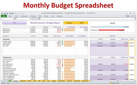Monthly Budget Spreadsheet For Excel