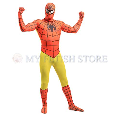 full body orange and yellow spider man lycra spandex bodysuit cosplay zentai suit halloween