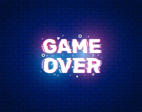 Game Over Banner For Games With Glitch Effect Neon Light On Text
