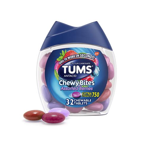 Tums Chewy Bites Heartburn Relief Chewable Antacid Tablets Berry 32
