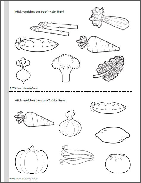 Worksheets vegetable coloring pages preschool vegetable crafts preschool activities coloring worksheets for kindergarten kindergarten sweet juicy fruits are not only a favorite food children love to eat, they're fun to color. Vegetable Coloring Pages - Mamas Learning Corner