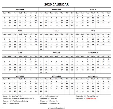 Printable Calendar 2020 Template Holidays 2020 2021 Calendar