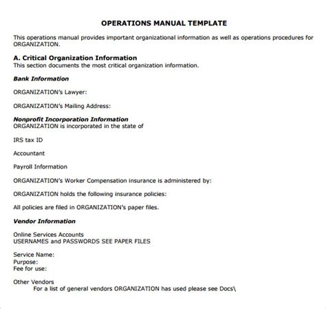 Free 9 Sample Operations Manual Templates In Pdf Ms Word