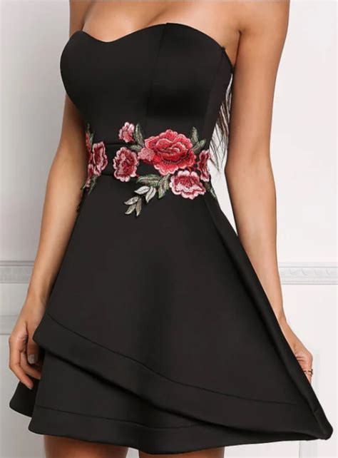 Hot Selling Sexy Flower Embroidery Off Shoulder Boob Tube Bridesmaid Cocktail Dress For Women