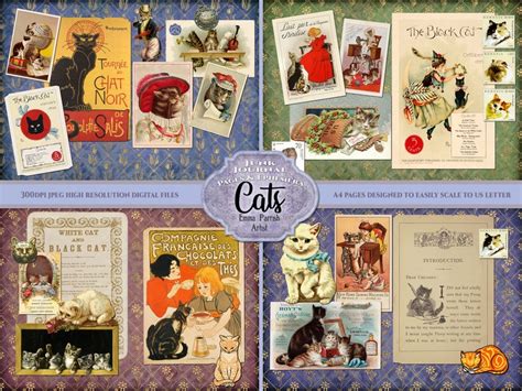 Cat Junk Journal Printable Kit Cat Ephemera Vintage Etsy Uk