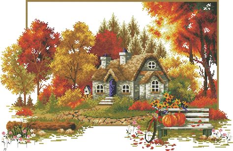 Autumn Story Counted Cross Stitch Pattern Pdf Village Cottage Etsy