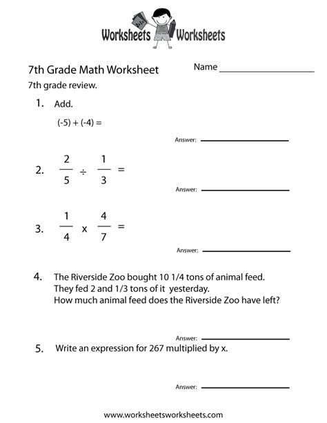 Product of two monomials = (product of their numerical coefficients) × (product of their variable parts). Seventh Grade Math Practice Worksheet - Free Printable ...