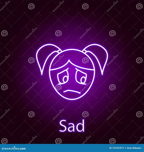Sad Girl Face Icon In Neon Style Element Of Emotions For Mobile